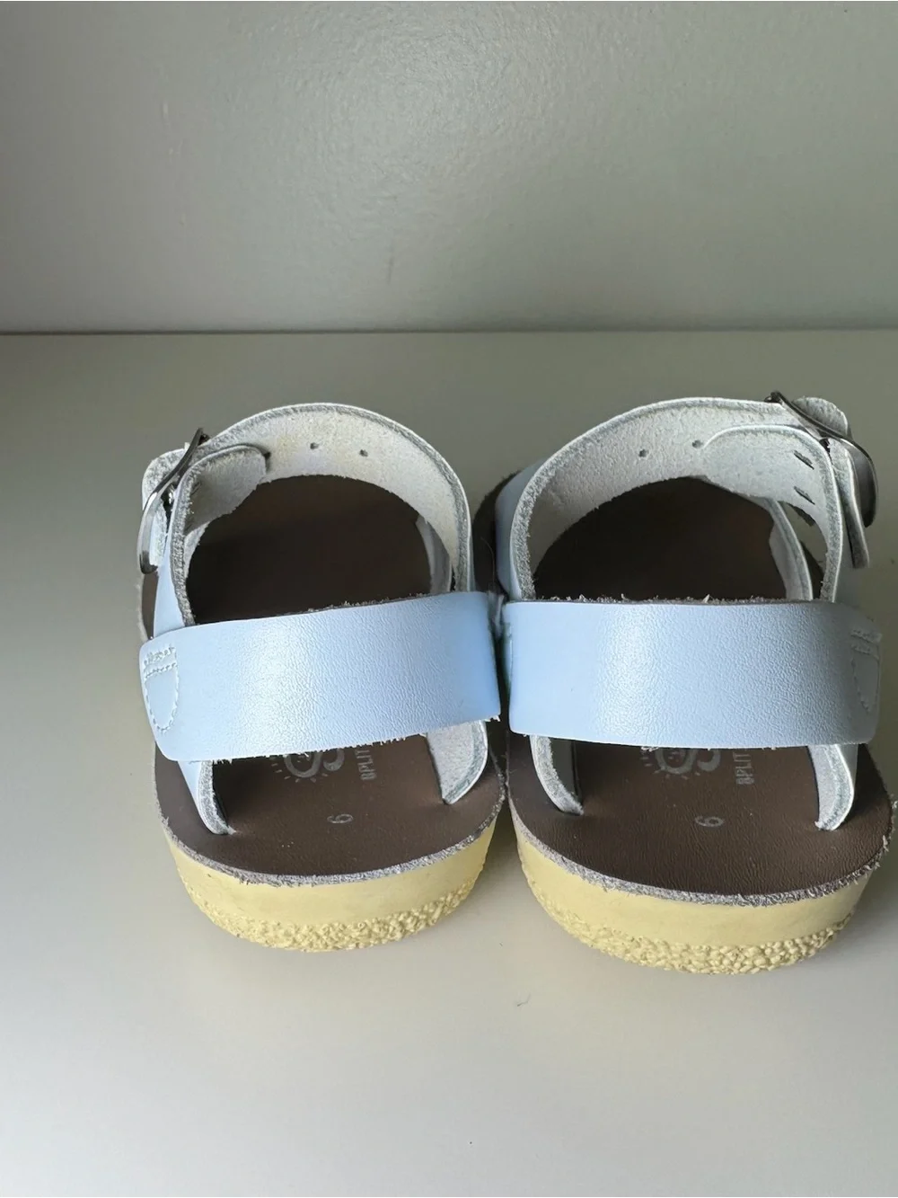 Girls 6T pale blue leather double buckle Sun-San Salt Water sandals